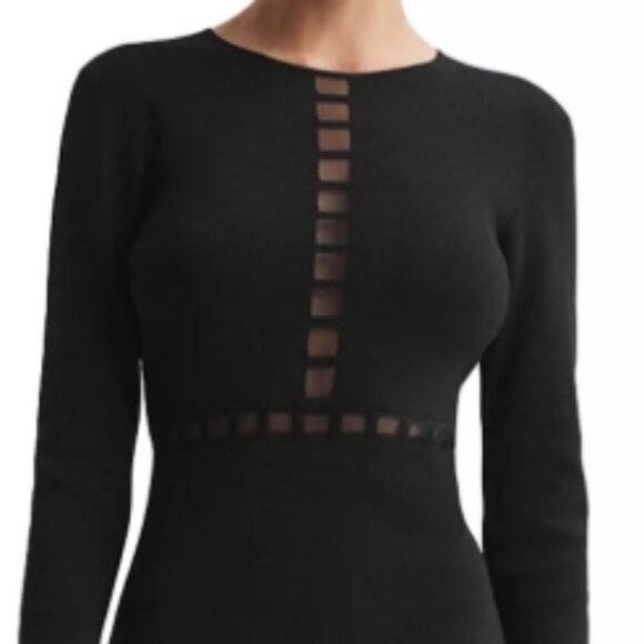Reiss Sage ladder trim black knit long sleeve dress, size M NWT - Picture 3 of 7